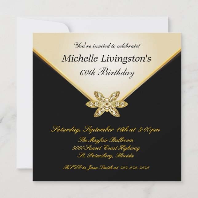 Ivory Gold Black Elegant Womens Party Invitations (Front)