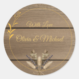 Ivory Gold Boho Floral Rustic Elegant Script Classic Round Sticker