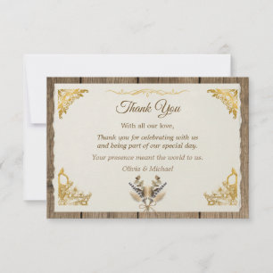 Ivory Gold Boho Floral Rustic Elegant Script Thank You Card