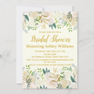 Ivory Gold Boho Greenery Bridal Shower Invitations