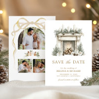 Ivory Gold Christmas Fireplace Bow Photo Wedding