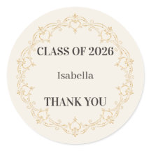 Ivory Gold Class of 2026 Graduation Favour Sticker