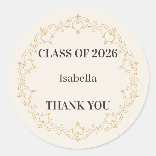 Ivory Gold Class of 2026 Graduation Favour Sticker (Front)