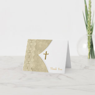 Ivory Gold Cross Baptism Christening Thank You Car