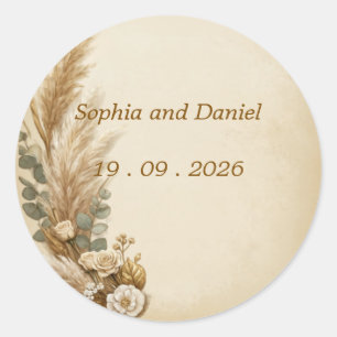 Ivory Gold Crown Pampas Elegant Royal Boho Classic Round Sticker