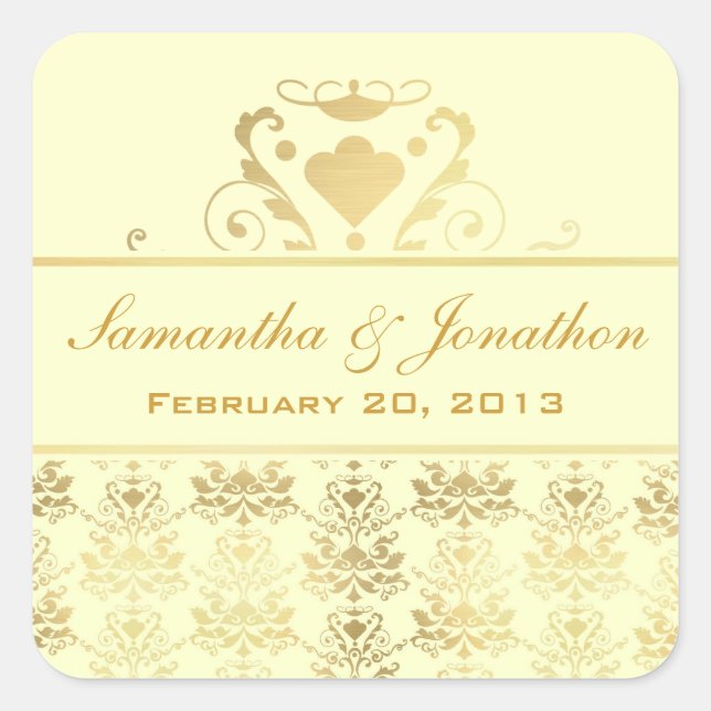Ivory & Gold Damask Wedding Labels (Front)