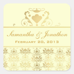 Ivory & Gold Damask Wedding Labels