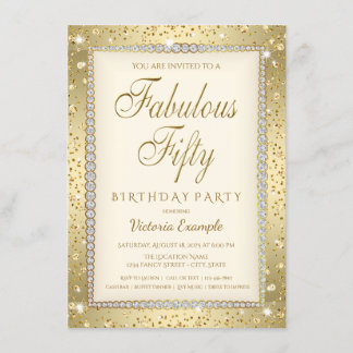 Ivory Gold Diamond Fabulous 50 Birthday Invitation