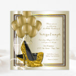 Ivory Gold Diamond High Heel Shoe Birthday Party Invitation<br><div class="desc">Woman's cream and gold birthday party invitation featuring beautiful gold glitter high heel shoes, gold balloons, champagne and pearls on a cream and gold diamond background. This elegant cream ivory and gold birthday party invitation is easily customised for your event by simply adding your details in the font style and...</div>