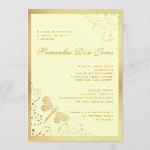 Ivory & Gold Dragonfly Pointillism Bridal Shower Invitation