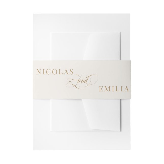 Ivory & Gold Elegant Calligraphy Wedding Invitation Belly Band (Front Example)