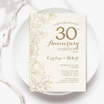 Ivory Gold Floral 30th Anniversary Invitation<br><div class="desc">Ivory Gold Floral 30th Wedding Anniversary Party Invitation. Minimalist modern design featuring botanical outline drawings accents and typography script font. Elegant invite card perfect for a stylish celebration. Can be customised to any year of marriage. Printed Zazzle invitations or instant download digital printable template.</div>