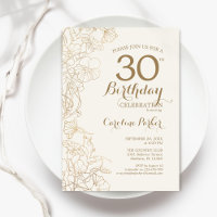 Ivory Gold Floral 30th Birthday Party