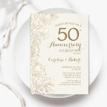 Ivory Gold Floral 50th Anniversary Invitation<br><div class="desc">Ivory Gold Floral 50th Wedding Anniversary Party Invitation. Minimalist modern design featuring botanical outline drawings accents and typography script font. Elegant invite card perfect for a stylish celebration. Can be customised to any year of marriage. Printed Zazzle invitations or instant download digital printable template.</div>