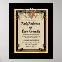 Ivory/Gold Floral Alternative Wedding Certificate