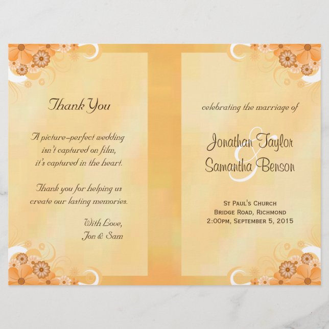 Ivory Gold Floral Elegant Bi-Fold Wedding Programs (Front)