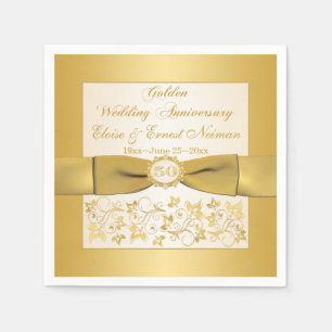 Ivory, Gold Floral Golden Anniversary Napkins