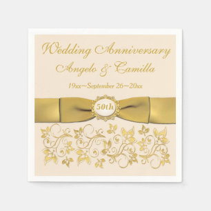 Ivory, Gold Floral Golden Anniversary Napkins 2