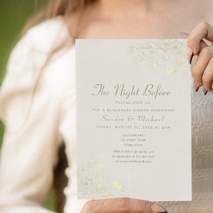 Ivory Gold Floral Rehearsal Dinner Invite