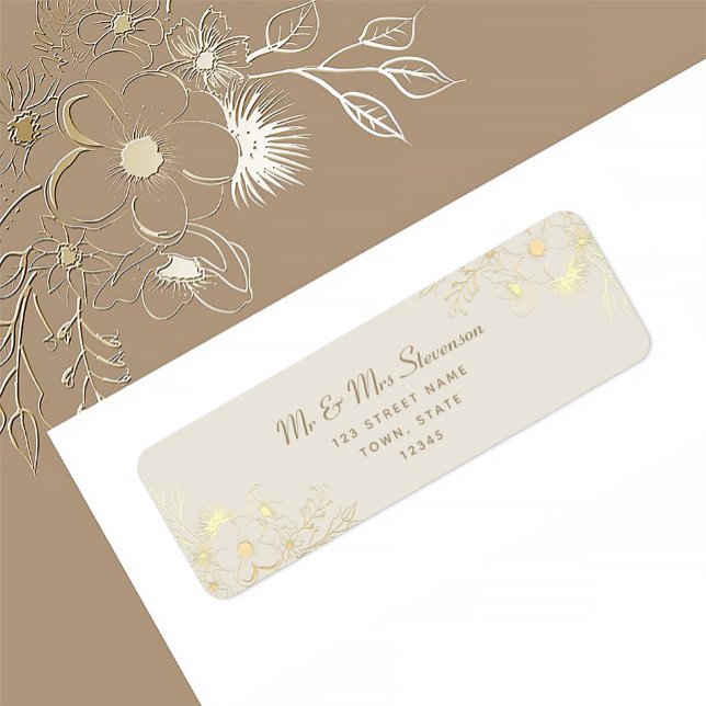 Ivory Gold Floral Wedding Address Label (Creator Uploaded)