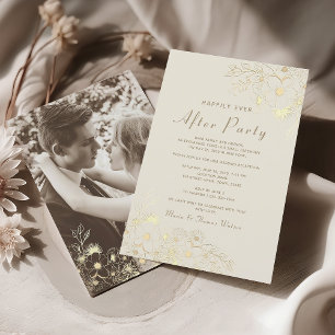 Ivory Gold Floral Wedding After Party Invite