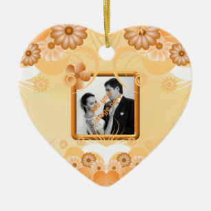 Ivory Gold Floral Wedding Heart Keepsake Ornaments