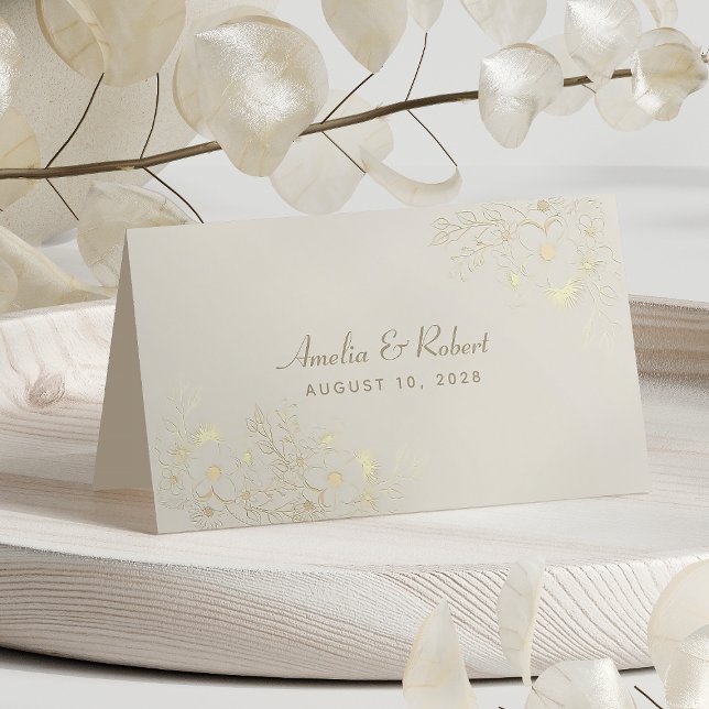 Ivory Gold Floral Wedding Place Card (Creator Uploaded)