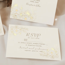 Ivory Gold Floral Wedding RSVP Card