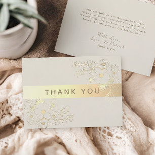 Ivory Gold Floral Wedding Thank You Card