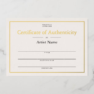 Ivory Gold Foil Certificate of Authenticity Art