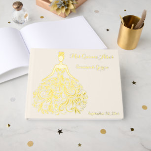 Ivory, Gold FOIL Silhouette Quinceañera Guest Book