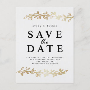 Ivory Gold Foliage Save the Date Announcement Postcard