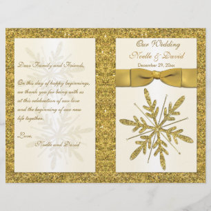 Ivory & Gold Glitter Snowflakes Wedding Program