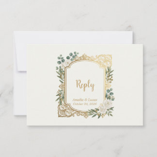 Ivory Gold Greenery Wedding RSVP Card Elegant