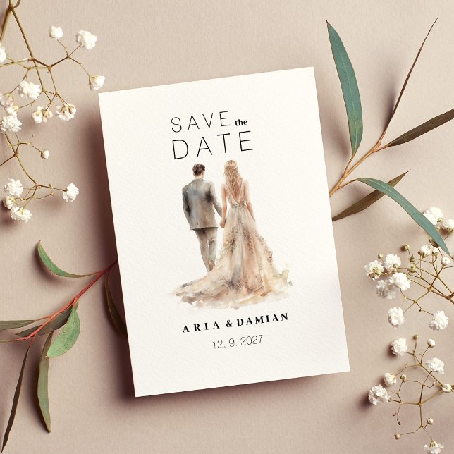 Ivory gold grey floral couple photo Save the Date Invitation (Ivory gold gray floral couple photo Save the Date )