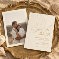 Ivory & Gold Hand Drawn Coastal Seashell Wedding