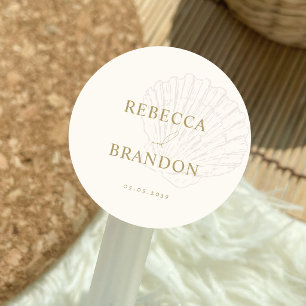 Ivory & Gold Hand Drawn Seashell Wedding Favour Classic Round Sticker