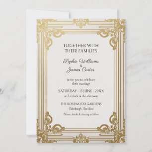 Ivory Gold Linear Art Deco Wedding Invitation