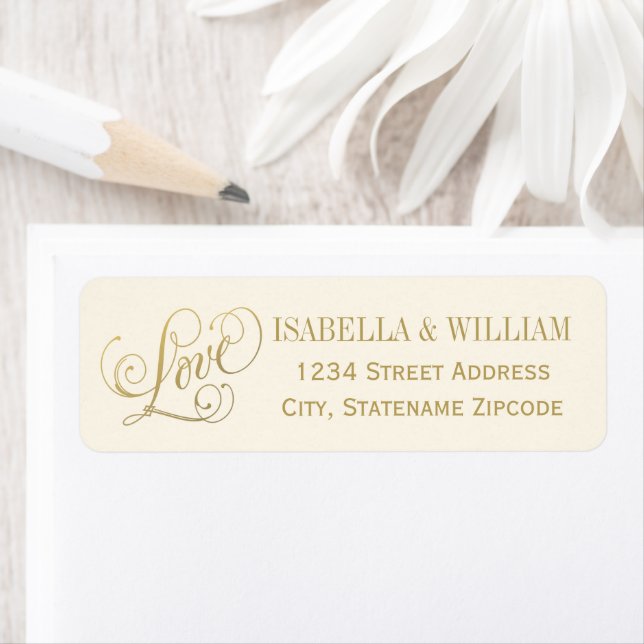Ivory Gold Love Calligraphy Wedding Address (Insitu)