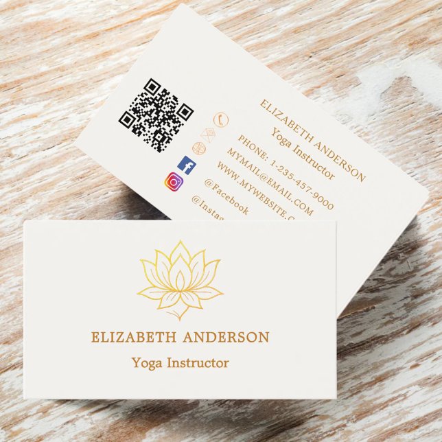 Ivory gold lutus flower Yoga Instructor Business Card (Creator Uploaded)