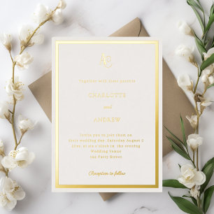 Ivory gold modern monogram luxury wedding