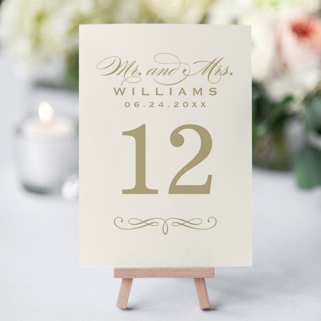Ivory Gold Mr and Mrs Table Number Card (Creator Uploaded)