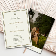 Ivory & Gold Palm Photo Back Wedding Save the Date