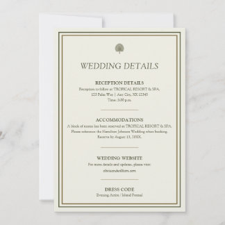 Ivory & Gold Palm Wedding Details Card