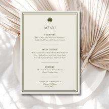 Ivory & Gold Palm Wedding Menu