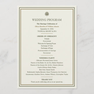 Ivory & Gold Palm Wedding Program Programme
