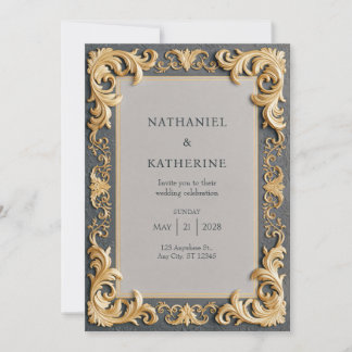 Ivory Gold Rococo Wedding Invitation