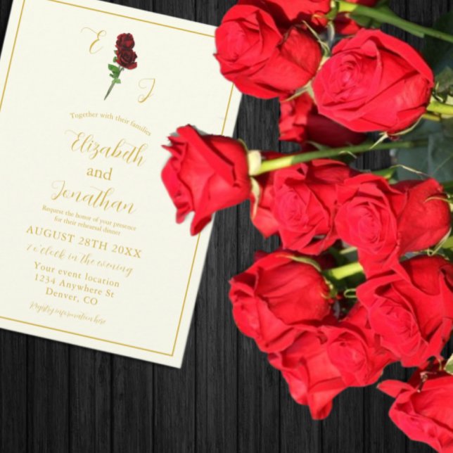 Ivory Gold Rose Rehearsal Dinner Invitation (Creator Uploaded)