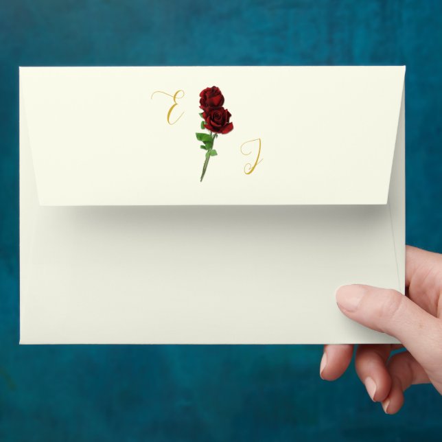 Ivory Gold Rose Wedding Envelope (Hand)
