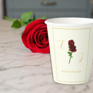 Ivory Gold Rose Wedding Paper Cups
